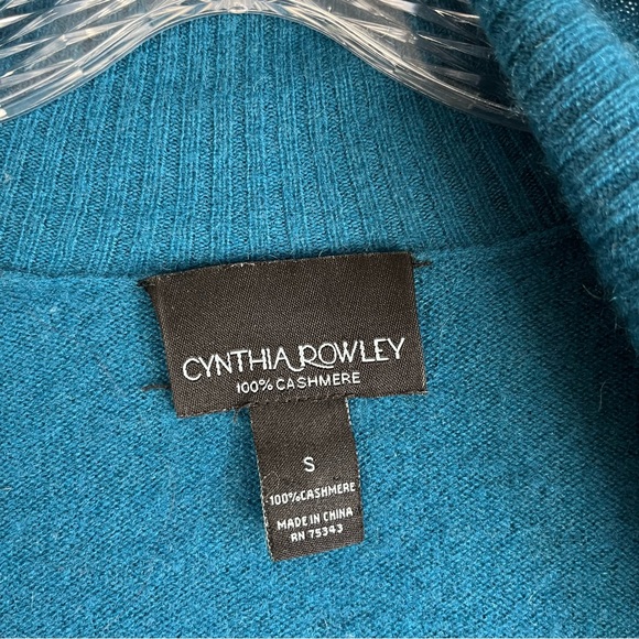 Cynthia Rowley 100% Cashmere Cardigan Sweater Small Peacock Blue Open Front Soft - Picture 12 of 15